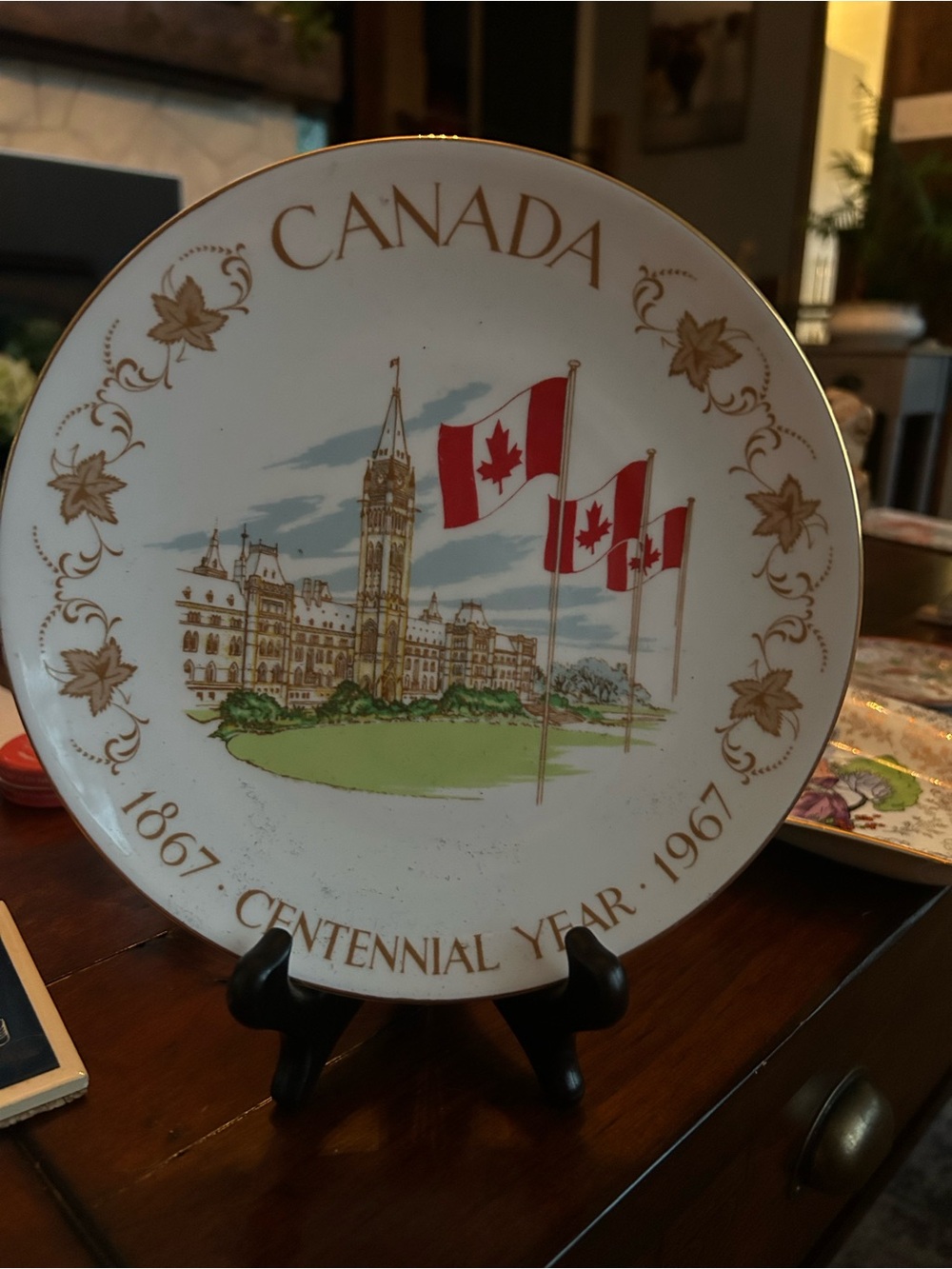 Canada Centennial Decorative Collector Plate - White & Gold